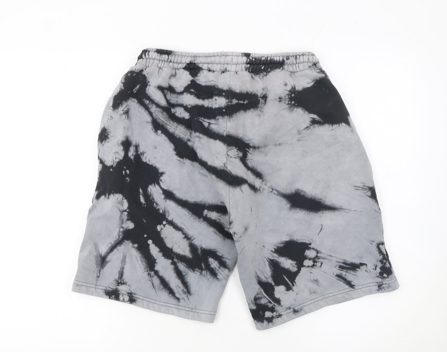 boohooMAN Men’s Grey Tie-Dye Sweat Shorts M Tropical Embroidered