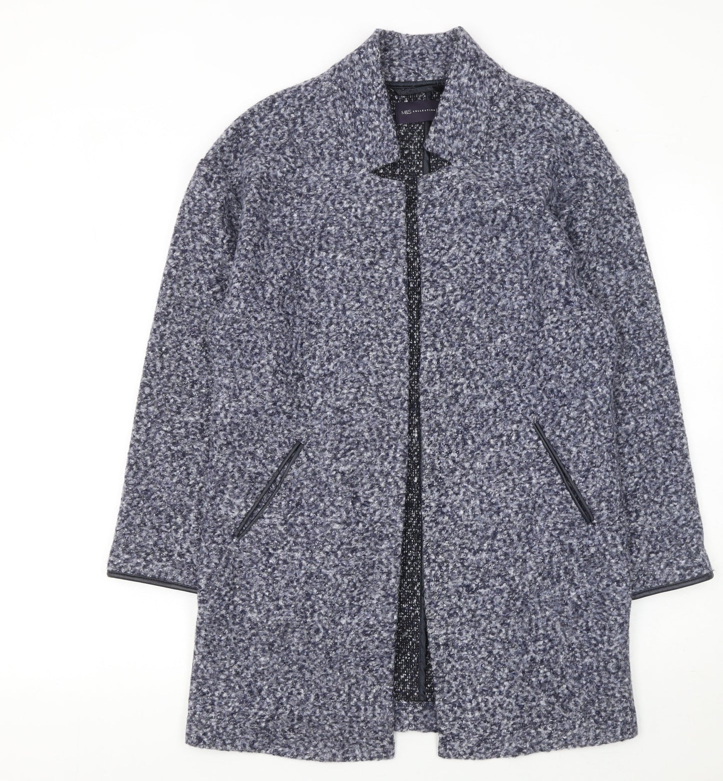 Marks and Spencer Women Blue Petite Size 8 Collared Knit Cardigan