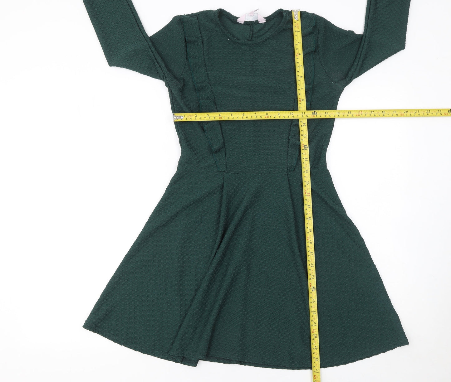 Olivia Stelly Petites Green Fit & Flare Dress UK 8 Women’s Round Neck 3/4 Sleeve