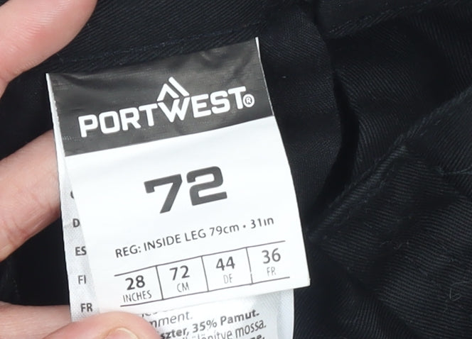 Portwest Men's Black Cargo Workwear Trousers 28W 31L Polyester Cotton