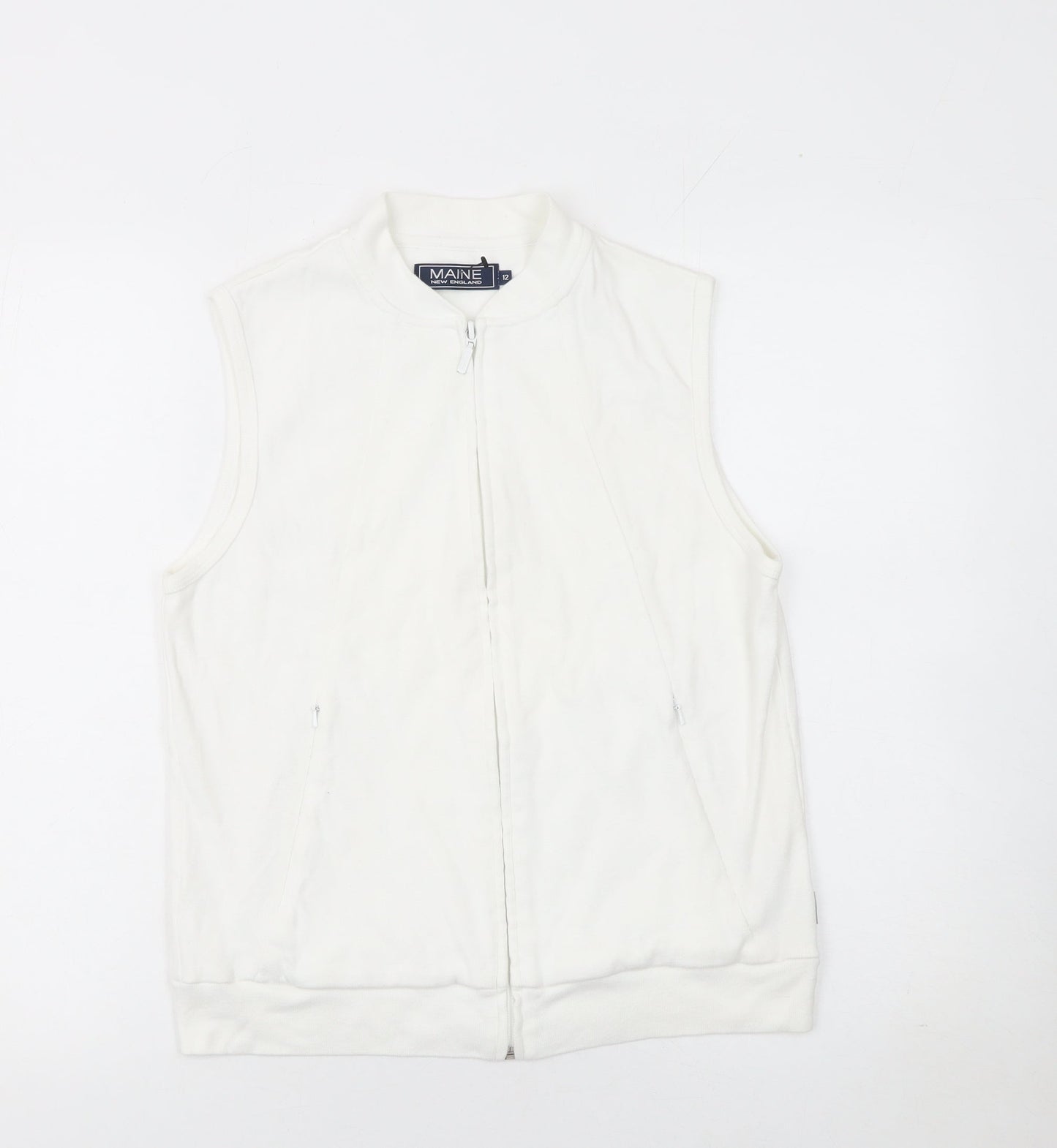 Maine New England Womens Ivory Vest Full Zip Hoodie Size 12 Cotton