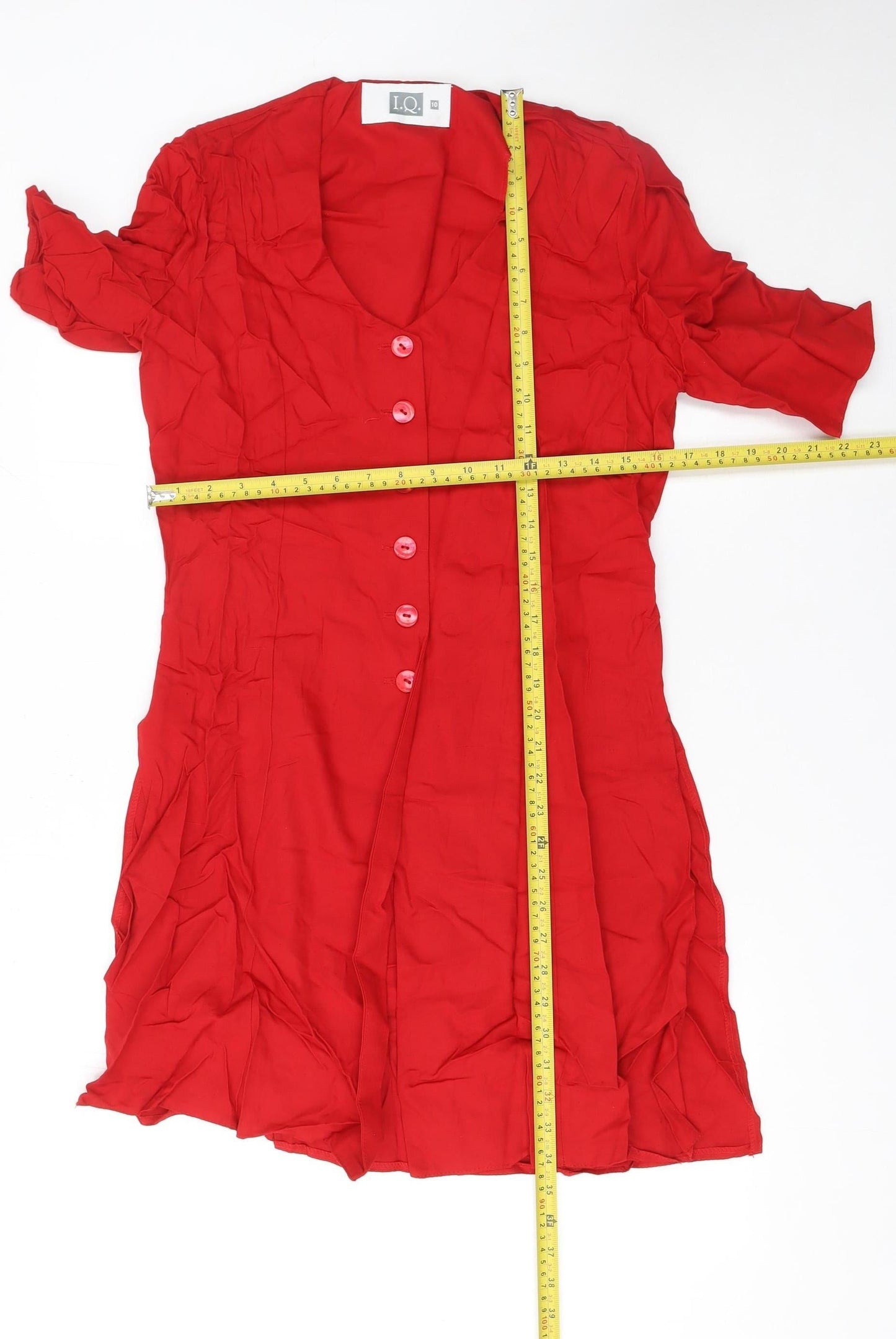 I.Q. Women’s Red Short Sleeve Button Front Suit Top Size 10