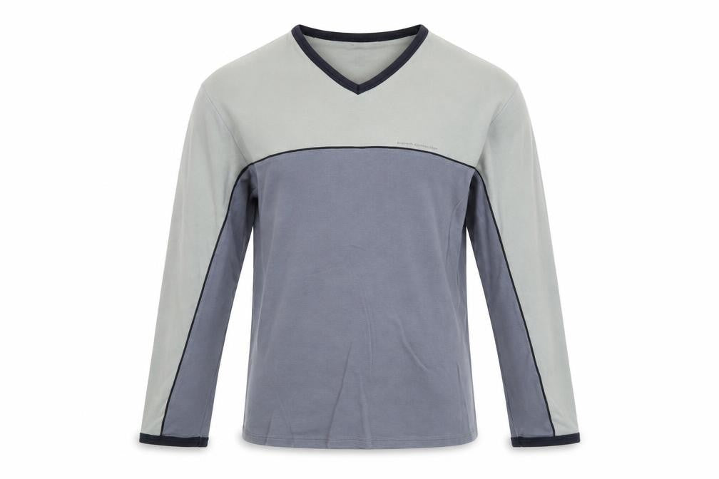 French Connection Men's Grey Colourblock V-Neck Cotton Top M