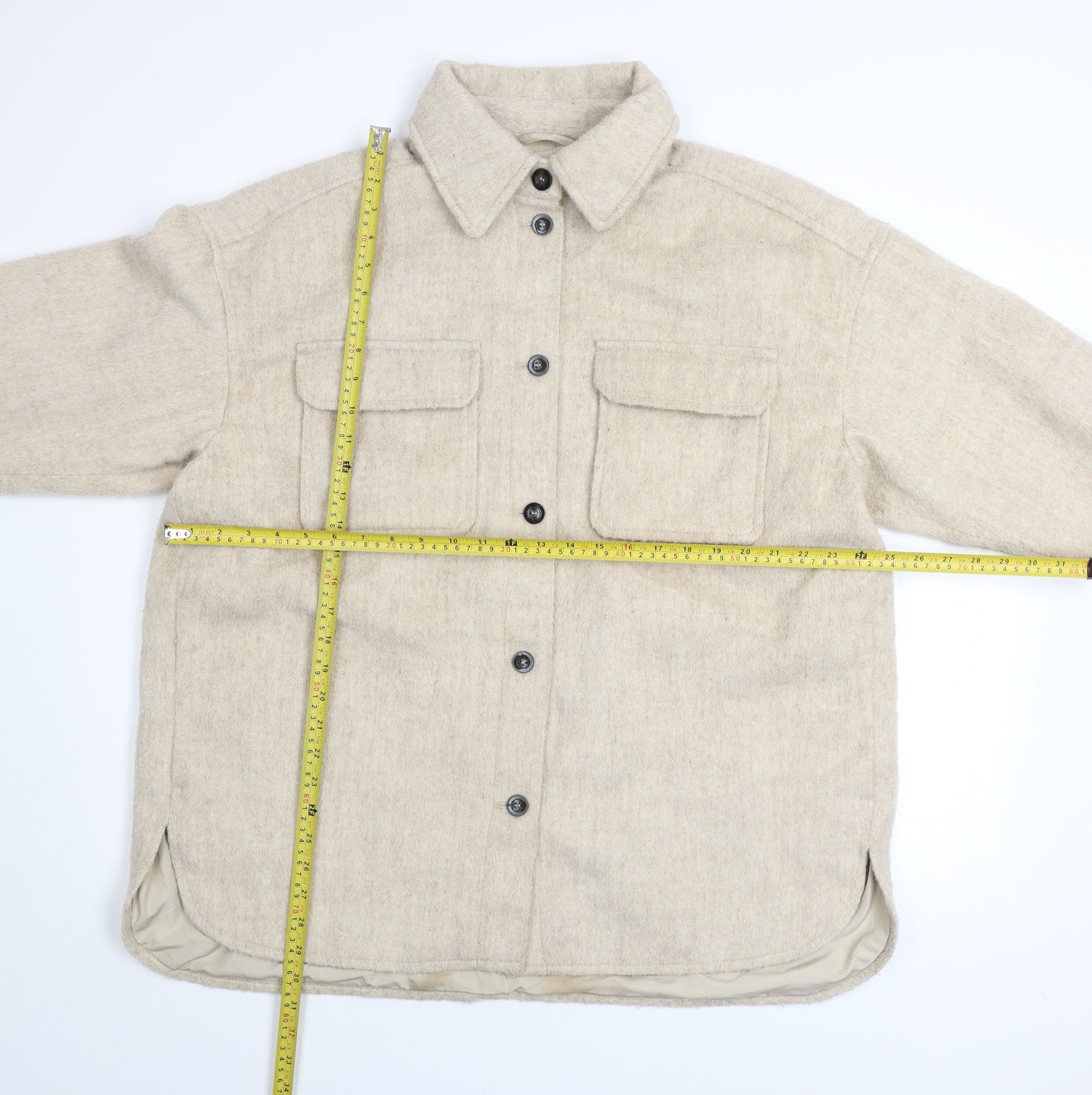 H&M Men's Beige Wool Blend Button Jacket L Casual Mid-Length
