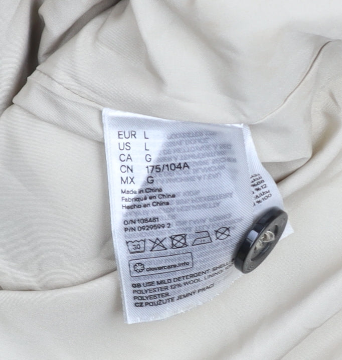 H&M Men's Beige Wool Blend Button Jacket L Casual Mid-Length