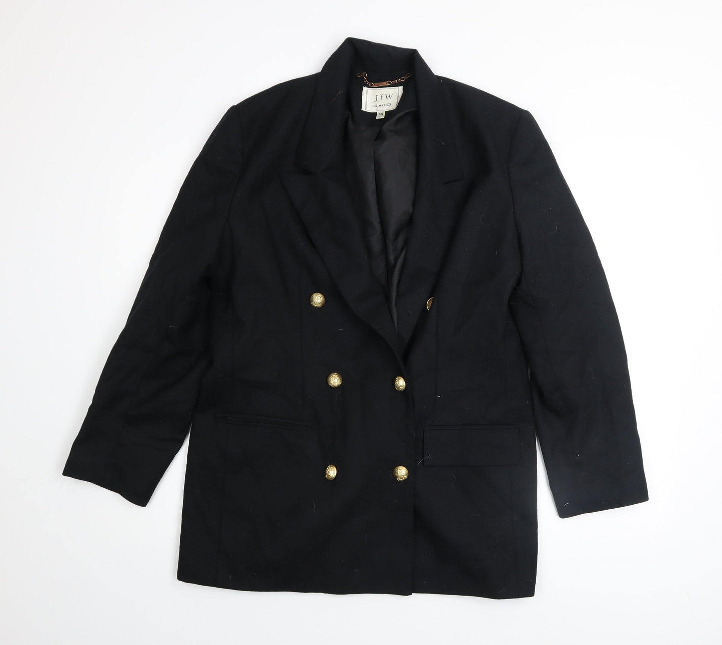 JFW Classics Womens Black Wool Blazer Size 14 Double Breasted Smart Jacket