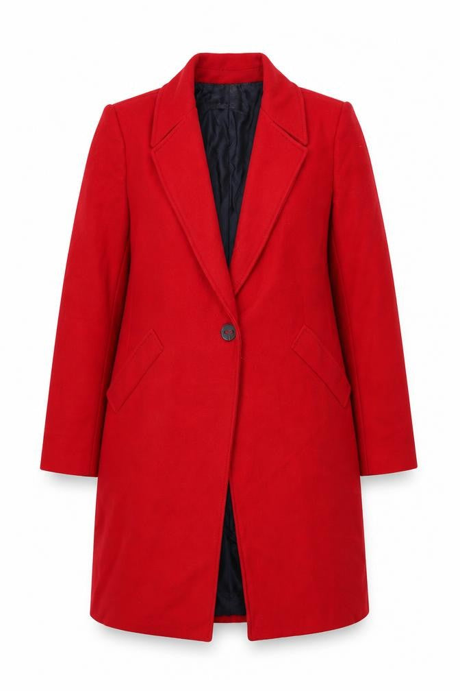 Zara Basic Women's Red Long Overcoat Size 12 Classic Lined