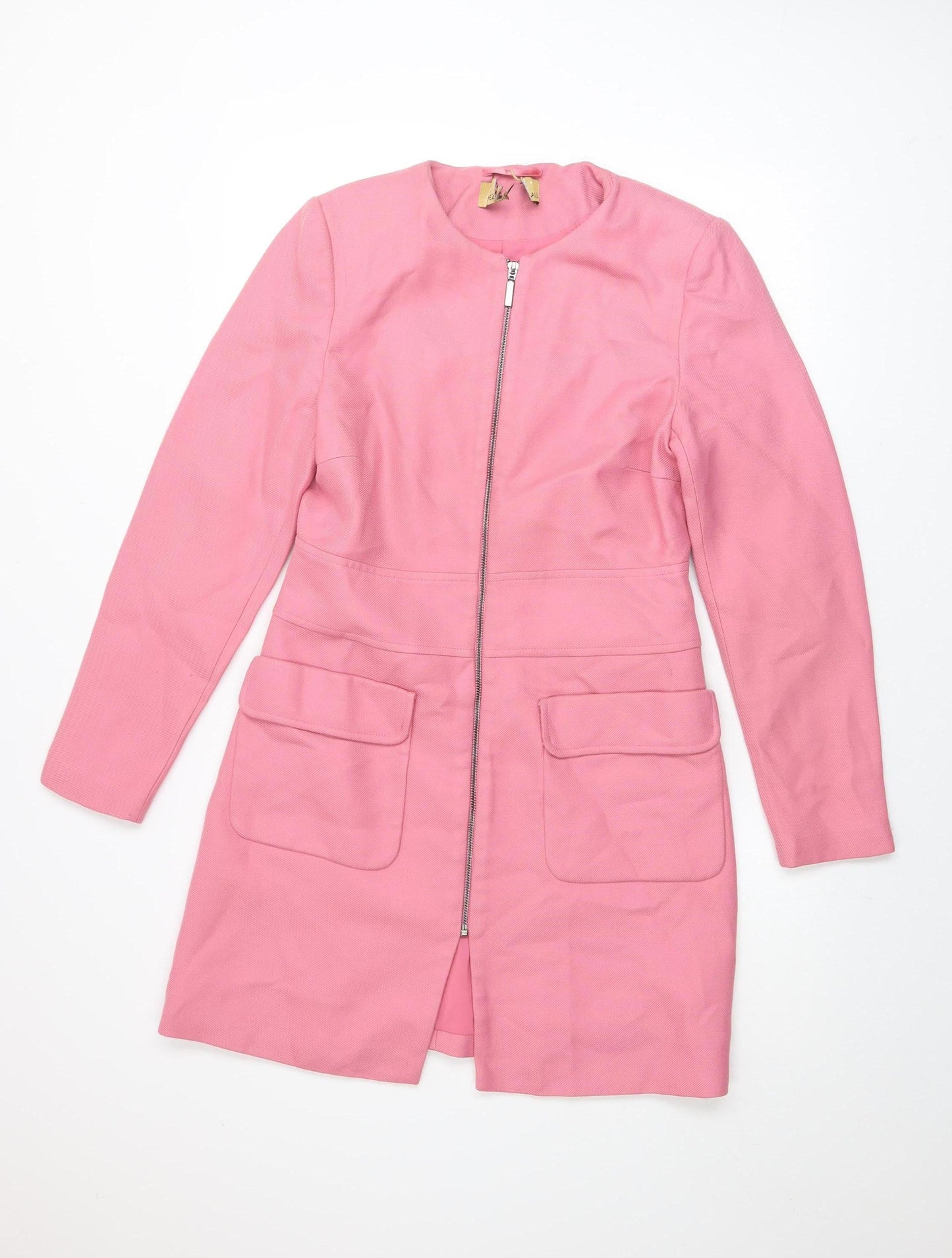 Marks and Spencer Women Pink Long Zip Coat Size 10 Classic Style