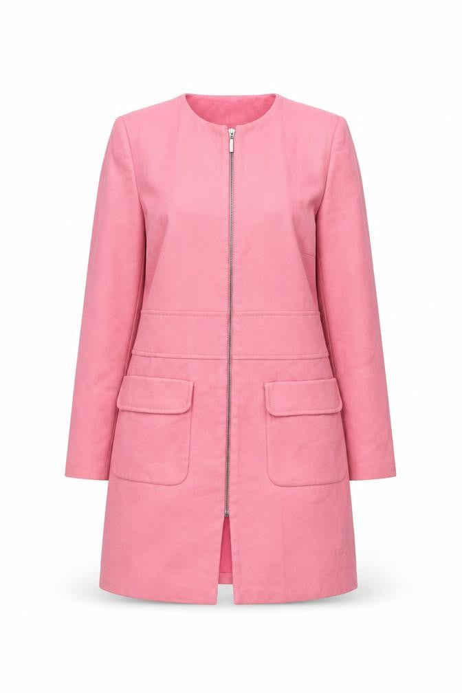 Marks & Spencer Women Pink Long Zip Coat Size 10 Classic Style