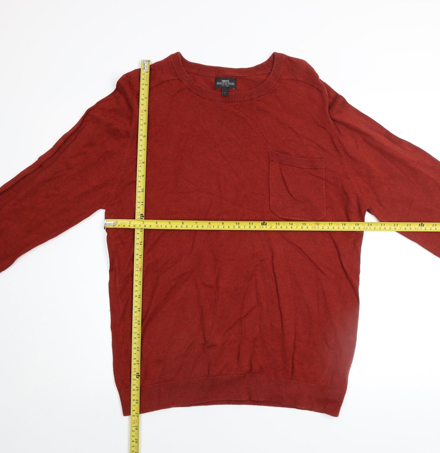 Next Men's Red Cotton Blend Crew Neck Jumper Size L Casual Knitwear