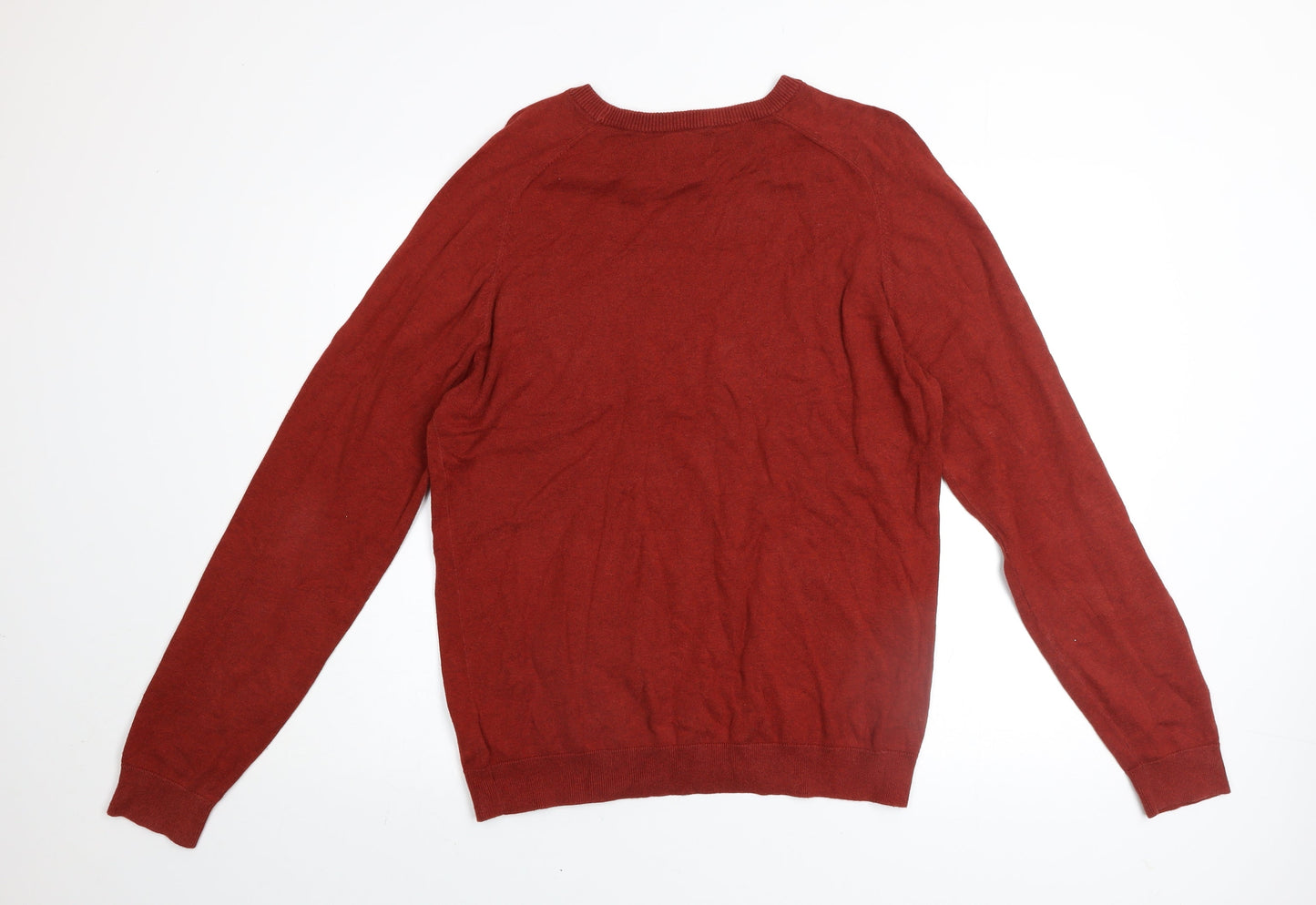 Next Men's Red Cotton Blend Crew Neck Jumper Size L Casual Knitwear