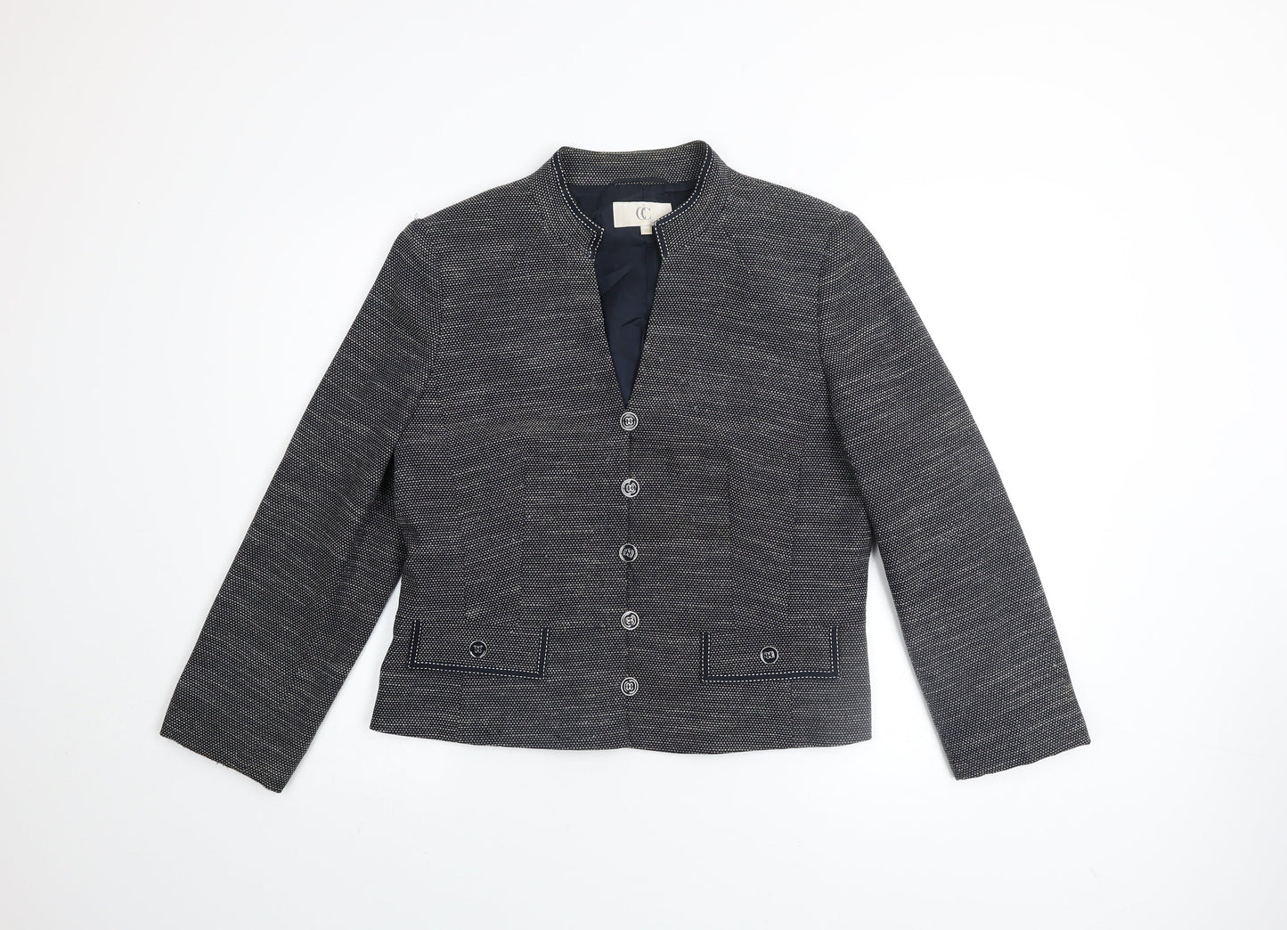 CC Women's Grey Tweed Blazer Size 14 Classic Lined Jacket