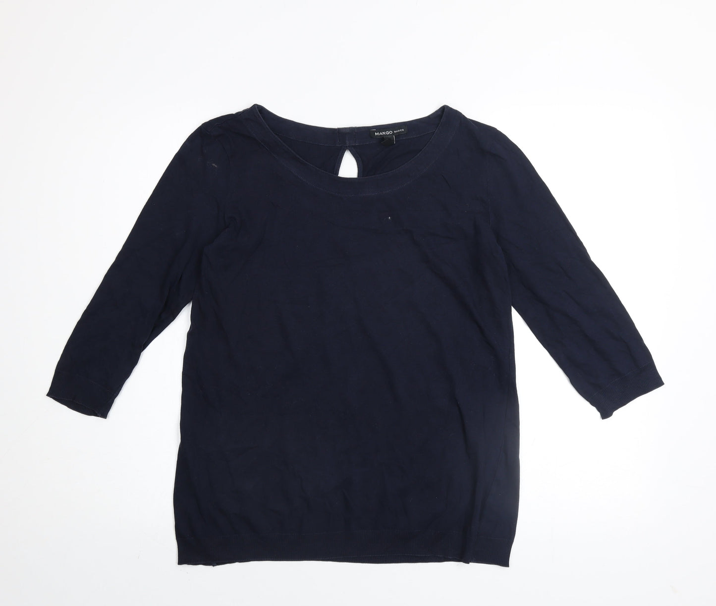 Mango Women Blue Basic 3/4 Sleeve Cotton Blouse Size S