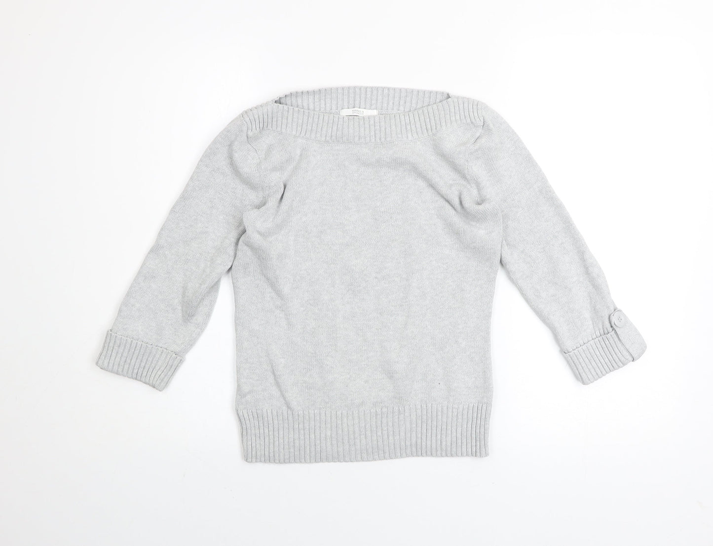 Marks and Spencer Women’s Grey Cotton Boat Neck Jumper Size 8