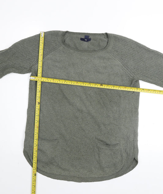 Gap Women's Green Crew Neck Long Sleeve Cotton Knit Jumper Size M