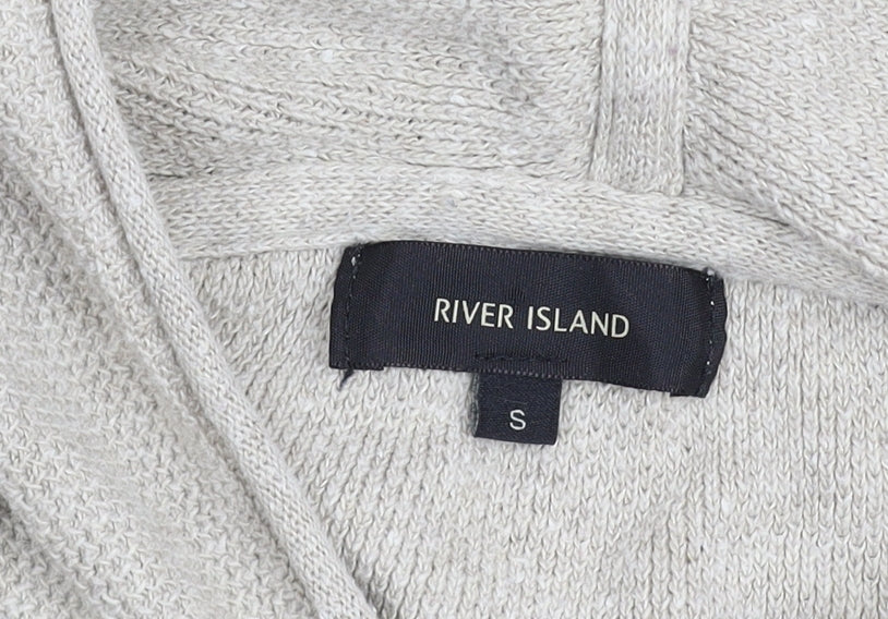 River Island Men Beige Knit Pullover Hoodie Size S Regular Fit