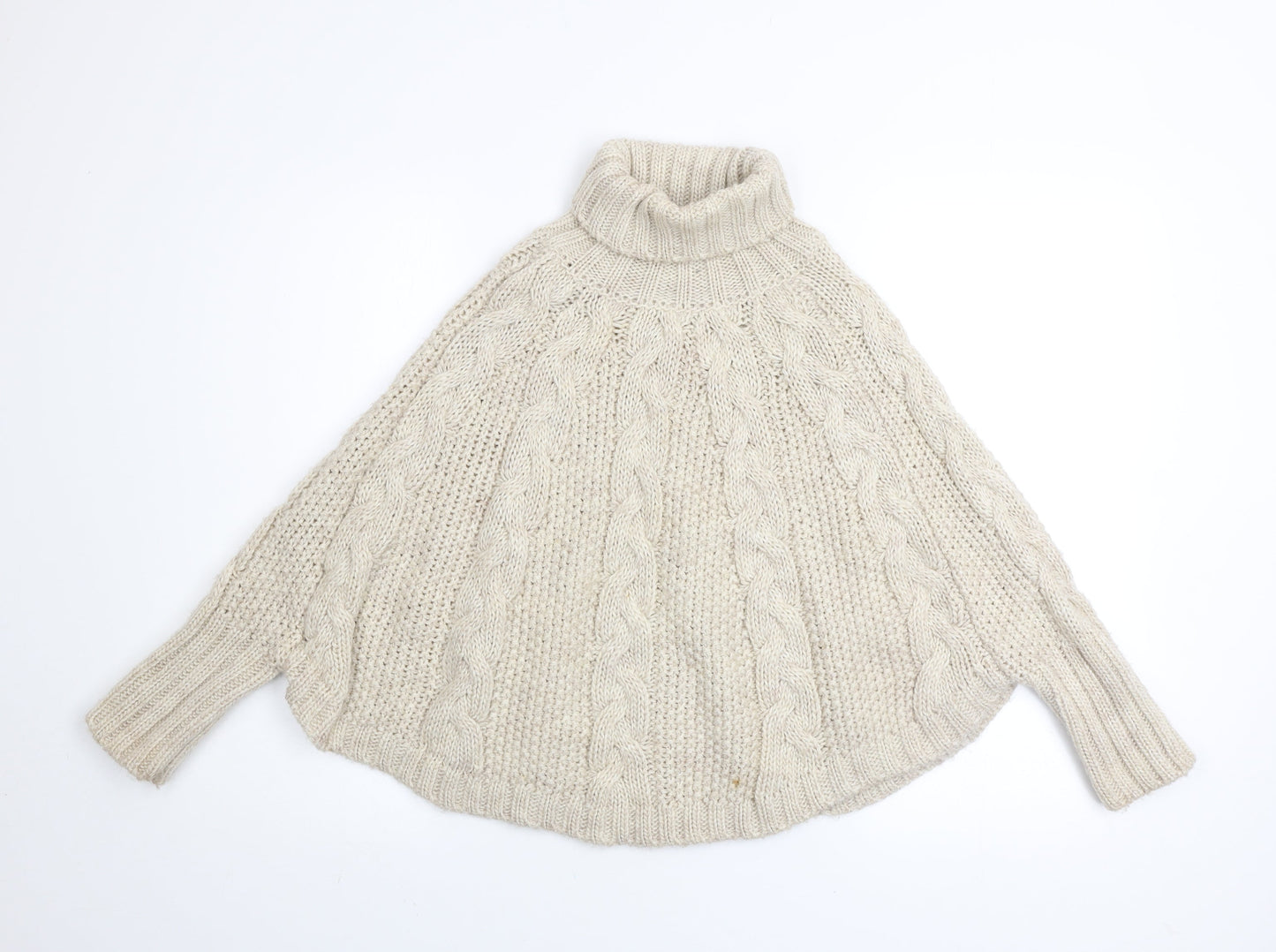 Next Girls Beige Cable Knit Cape Jumper 9-10 Years Acrylic Wool Blend