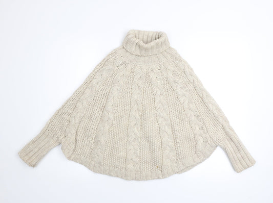 Next Girls Beige Cable Knit Cape Jumper 9-10 Years Acrylic Wool Blend