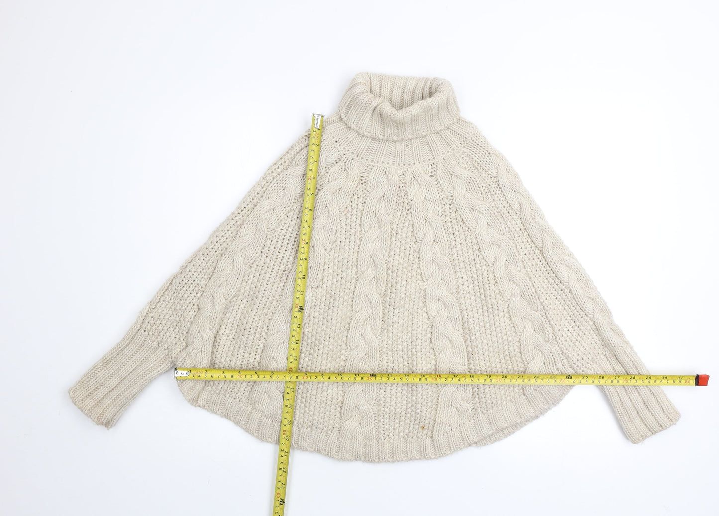 Next Girls Beige Cable Knit Cape Jumper 9-10 Years Acrylic Wool Blend