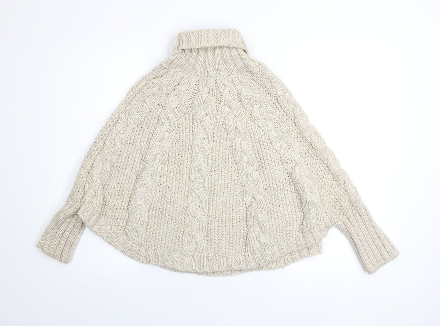 Next Girls Beige Cable Knit Cape Jumper 9-10 Years Acrylic Wool Blend