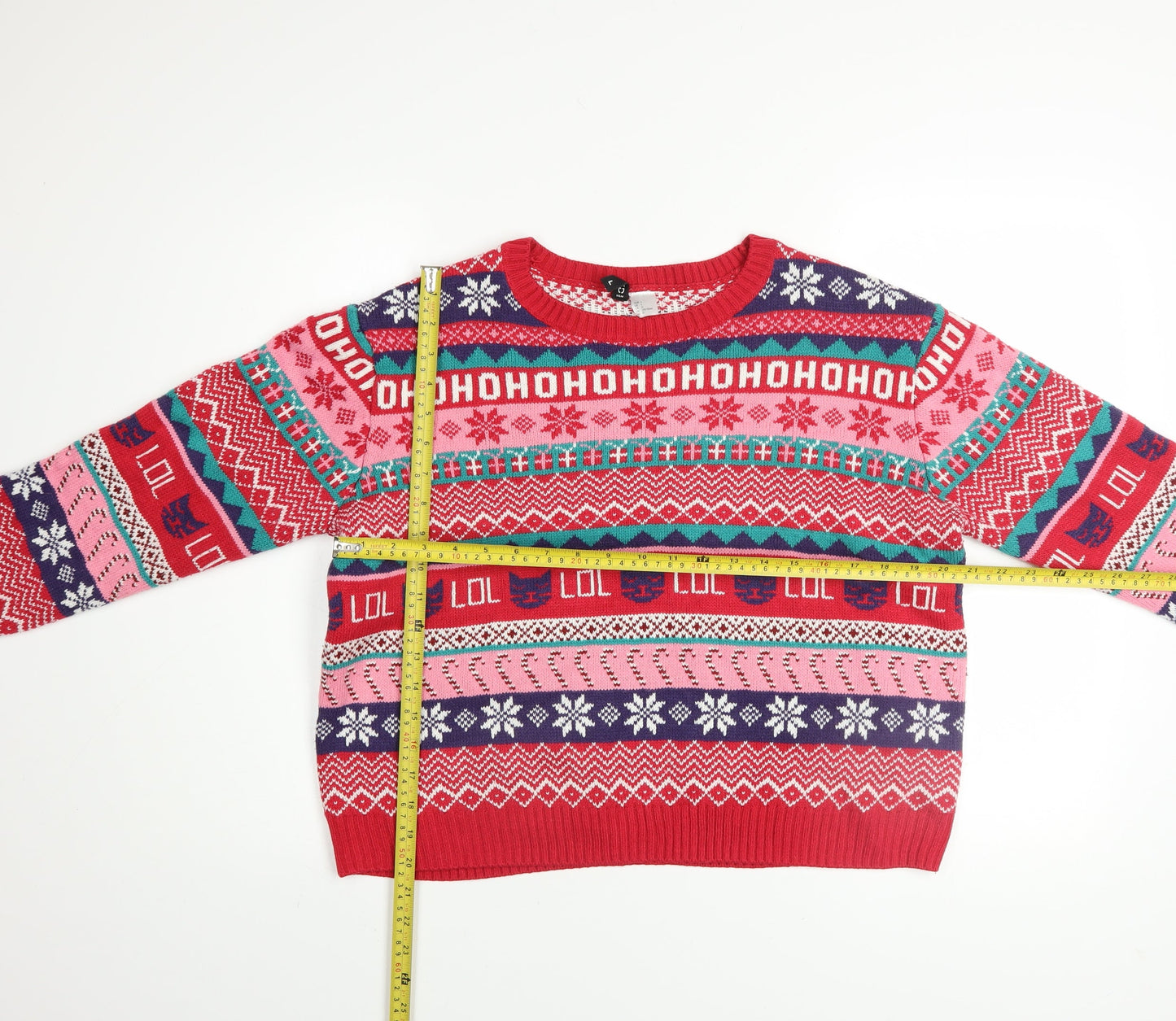 H&M Women’s Red Fair Isle Christmas Pullover Jumper Size L