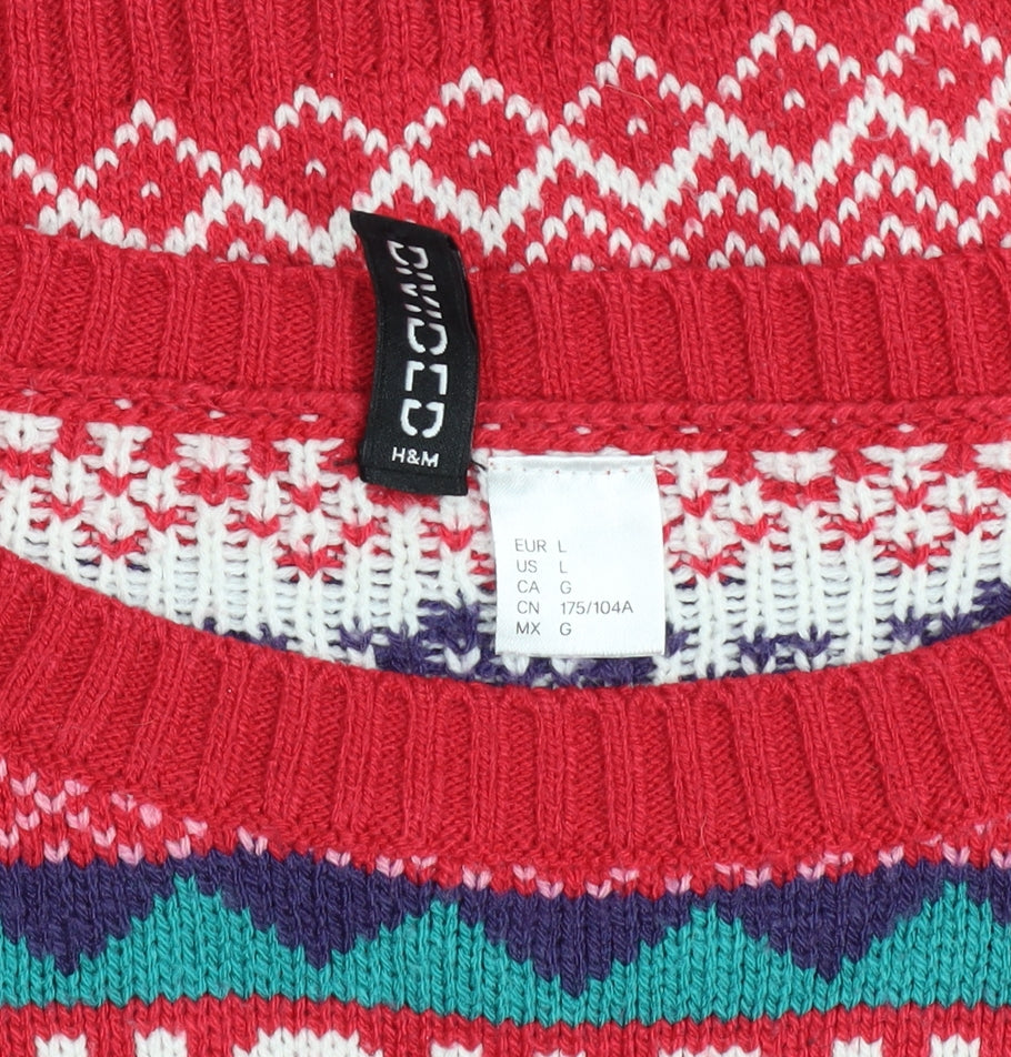 H&M Women’s Red Fair Isle Christmas Pullover Jumper Size L