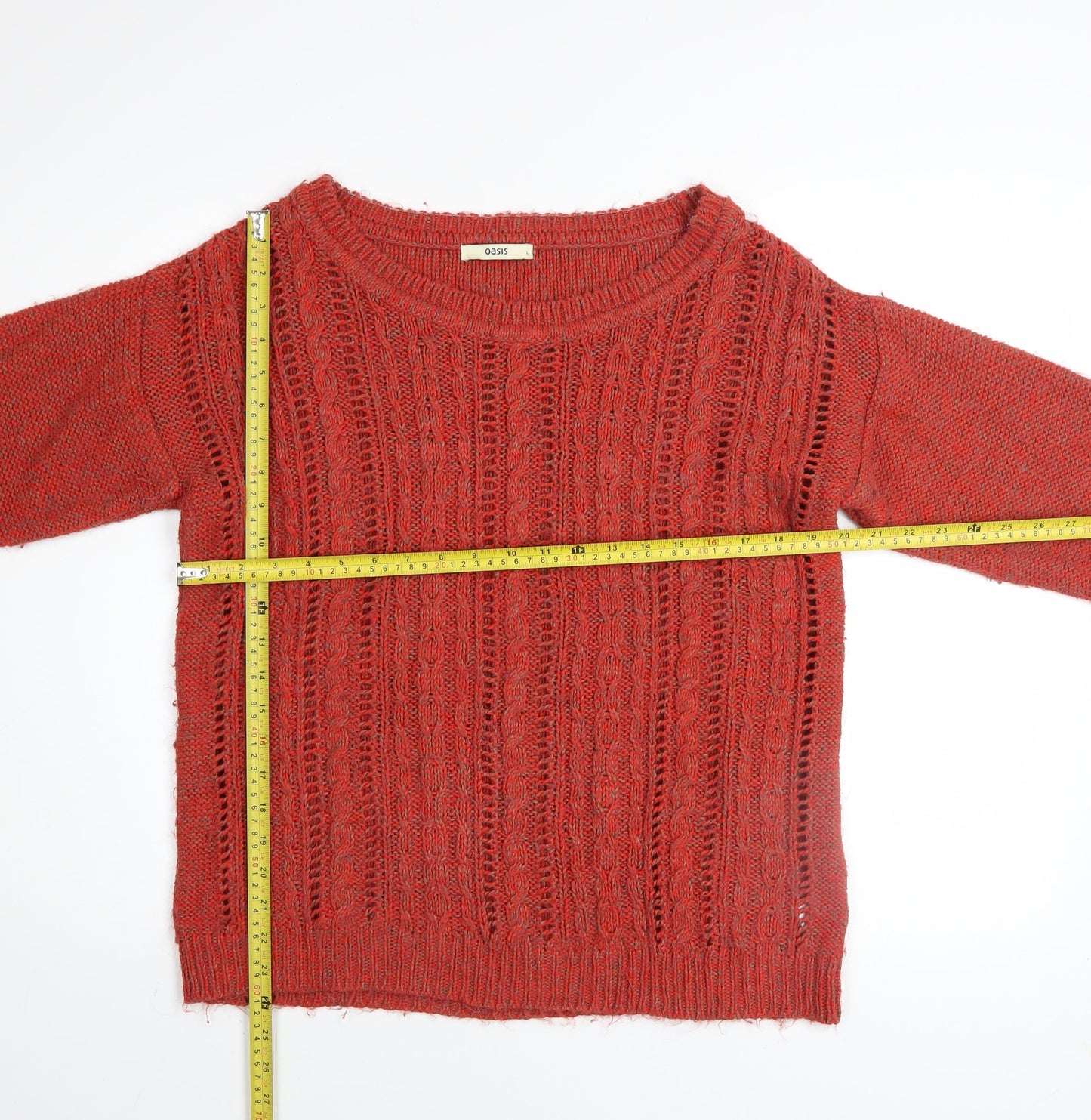 Oasis Women’s Red Cable-Knit Pullover Jumper Size L