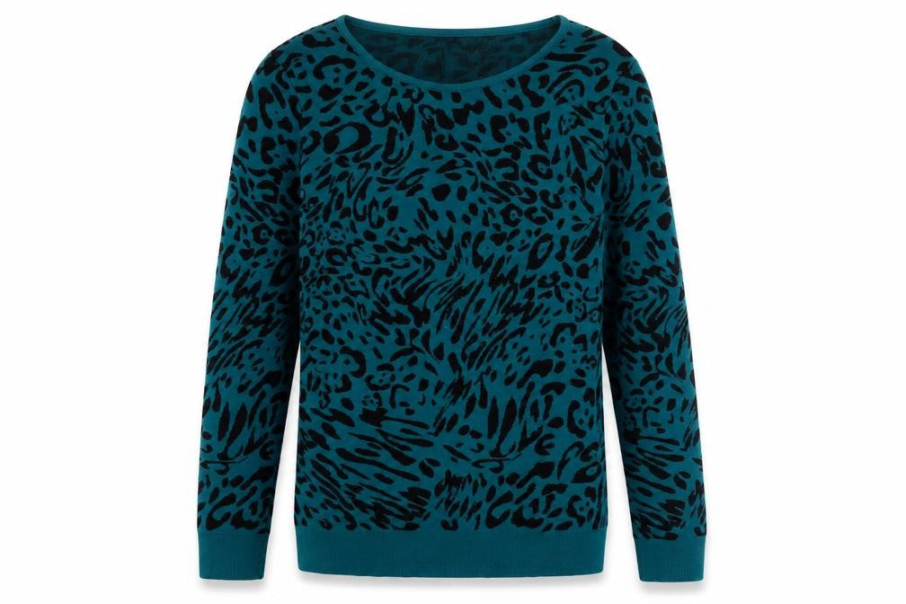 Soon Women’s Blue Leopard Print Crew Neck Jumper Size 12