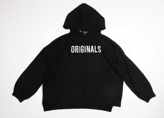 Missguided Womens Black Originals Hoodie UK 14/16 Pullover Knit Long Sleeve