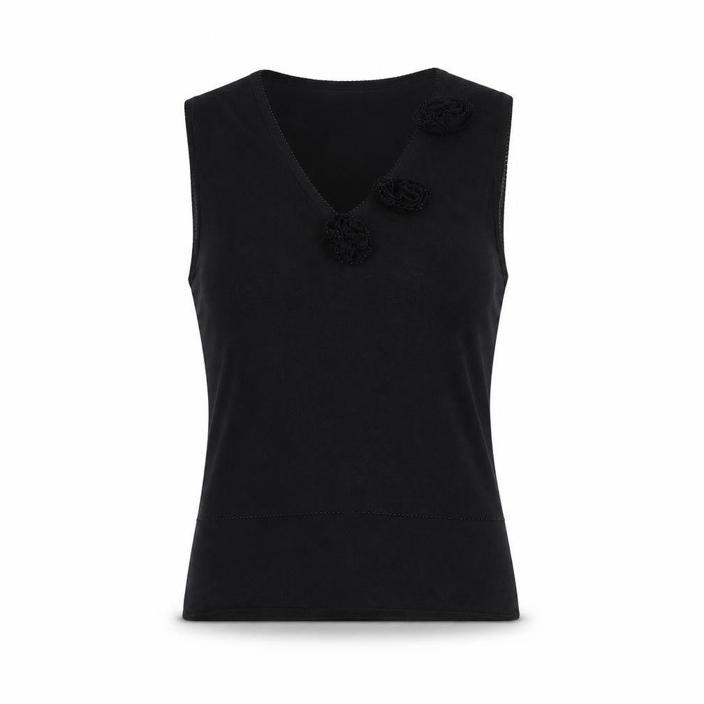 Kello Women's Black Beaded V-Neck Sleeveless Knit Camisole Top