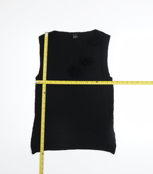 Kello Women's Black Beaded V-Neck Sleeveless Knit Camisole Top