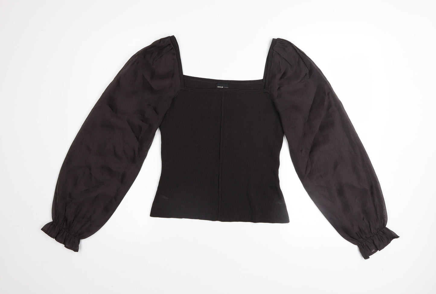 River Island Womens Black Puff Sleeve Square Neck Blouse Size 14
