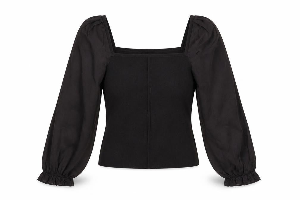 River Island Womens Black Puff Sleeve Square Neck Blouse Size 14