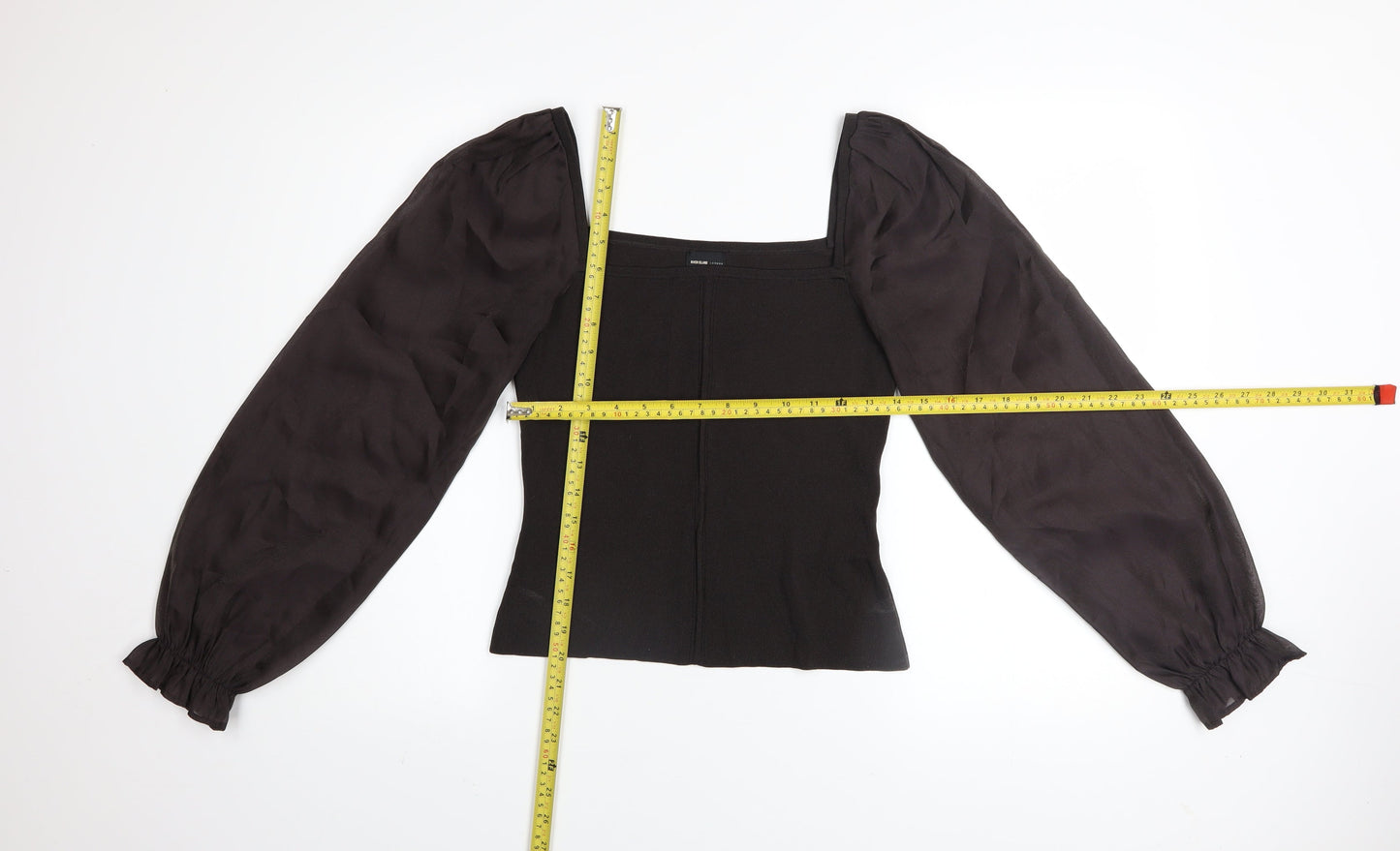 River Island Womens Black Puff Sleeve Square Neck Blouse Size 14