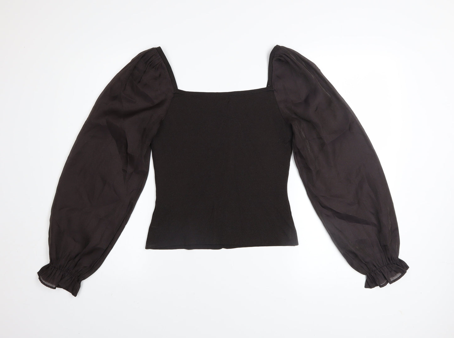 River Island Womens Black Puff Sleeve Square Neck Blouse Size 14