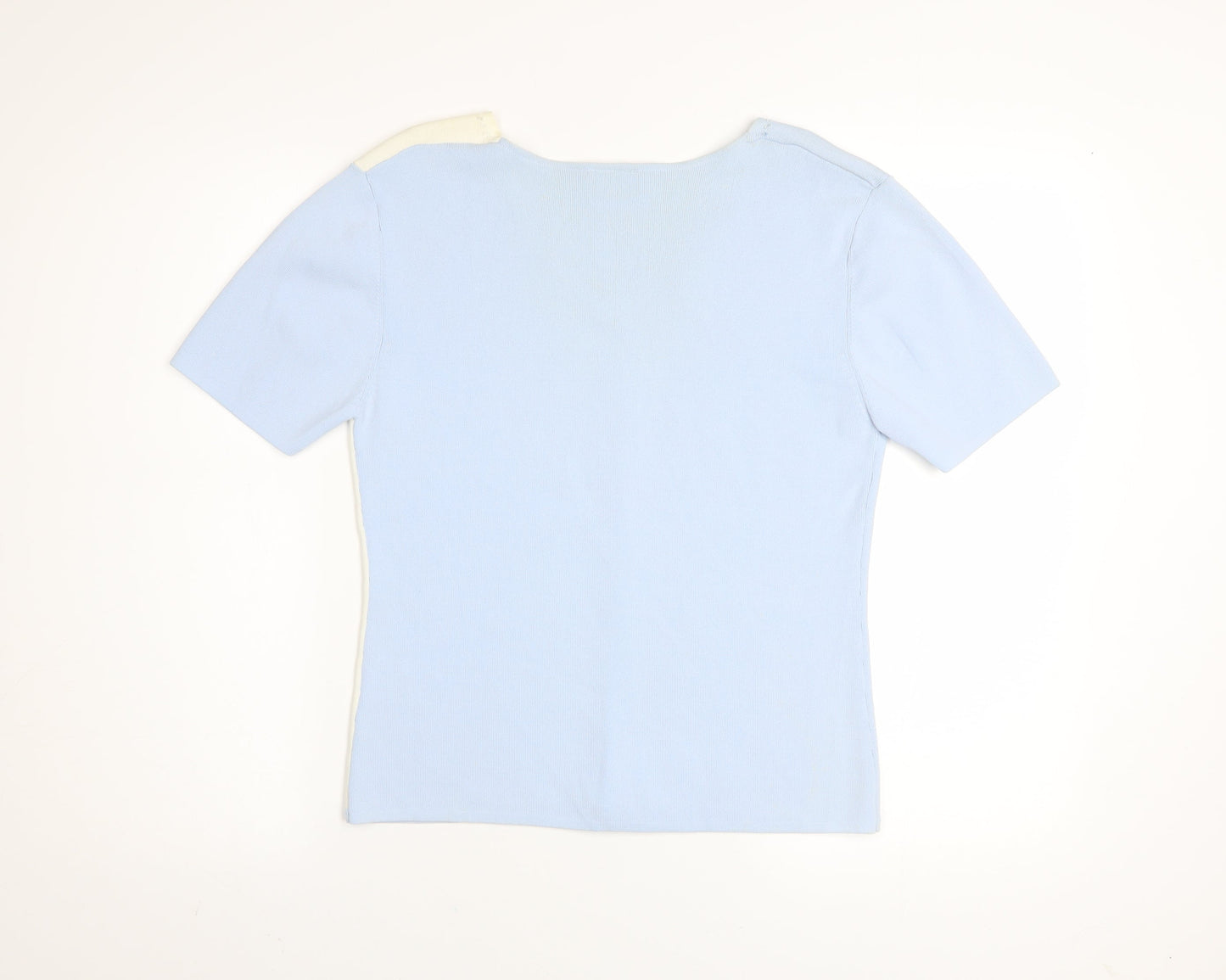Roman Originals Women’s Blue & Ivory Knit Top Small Short Sleeve Colourblock