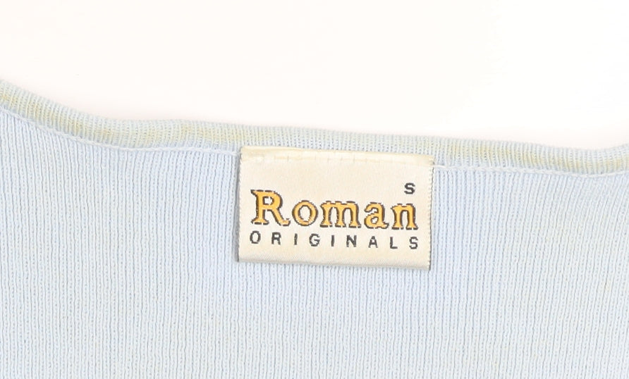 Roman Originals Women’s Blue & Ivory Knit Top Small Short Sleeve Colourblock