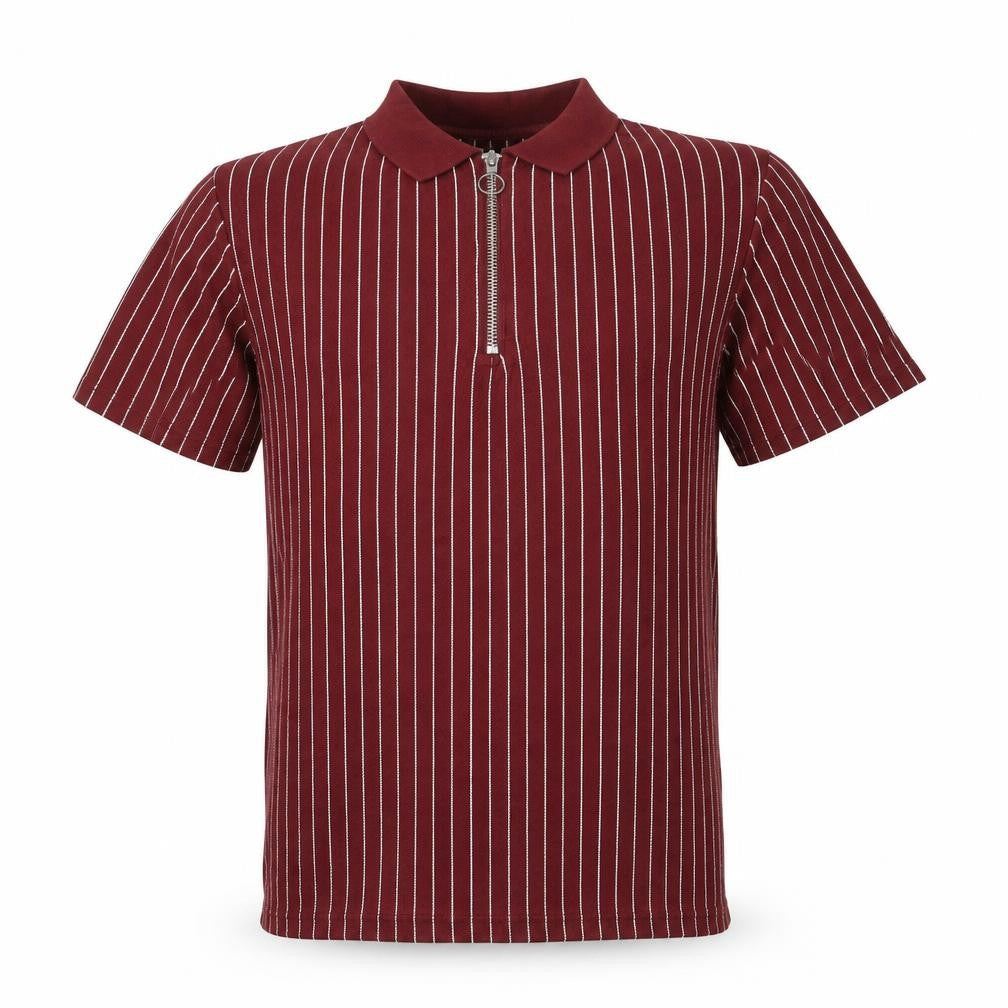 Topman Men's Red Striped Collared Zip Short Sleeve T-Shirt Size M