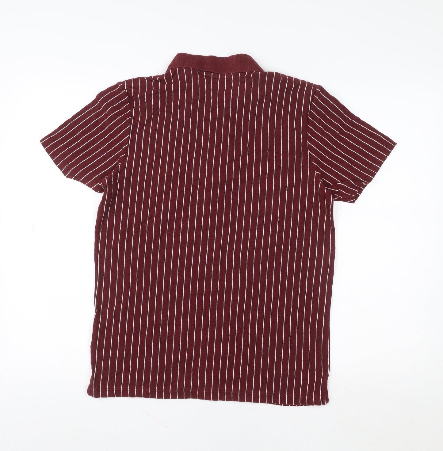 Topman Men's Red Striped Collared Zip Short Sleeve T-Shirt Size M