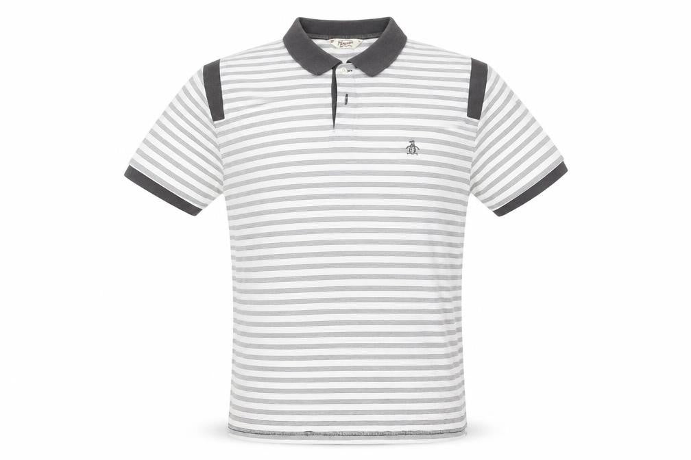 Original Penguin Men’s Grey Striped Polo Shirt XL Pima Cotton