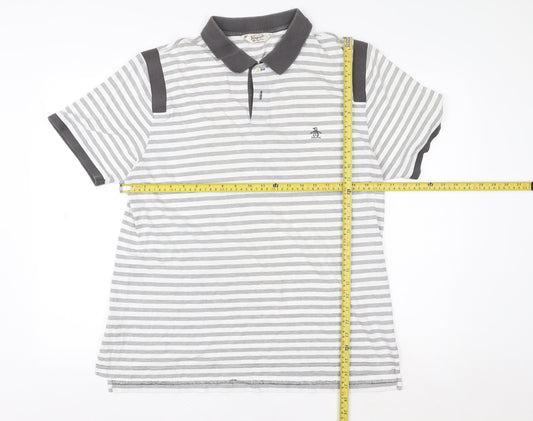 Original Penguin Men’s Grey Striped Polo Shirt XL Pima Cotton