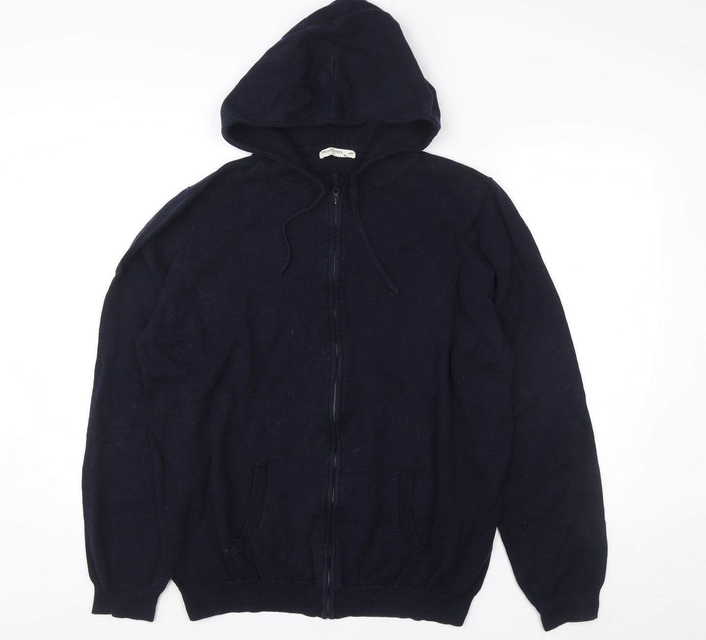 WoolOvers Men's Navy Blue 2XL Full Zip Cotton Hoodie