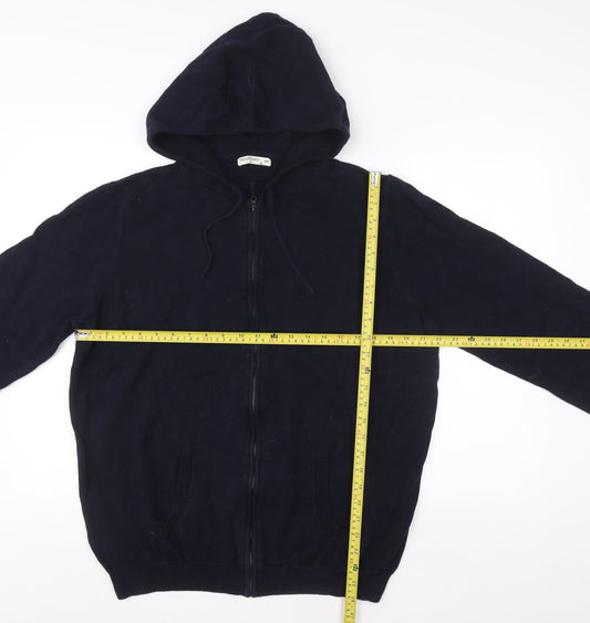 WoolOvers Men's Navy Blue 2XL Full Zip Cotton Hoodie