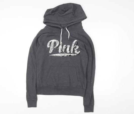 Victoria's Secret PINK Women's Grey Sequin Logo Pullover Hoodie Size S