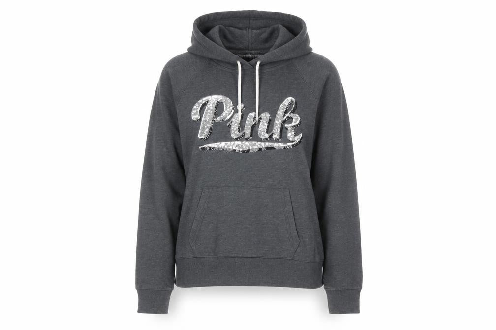 Victoria's Secret PINK Women's Grey Sequin Logo Pullover Hoodie Size S