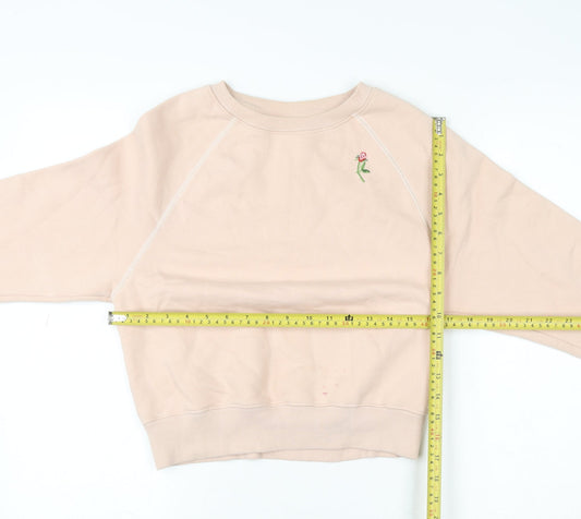 & Other Stories Women Beige Pullover Sweatshirt Size 6 Embroidered Flower Cotton Blend