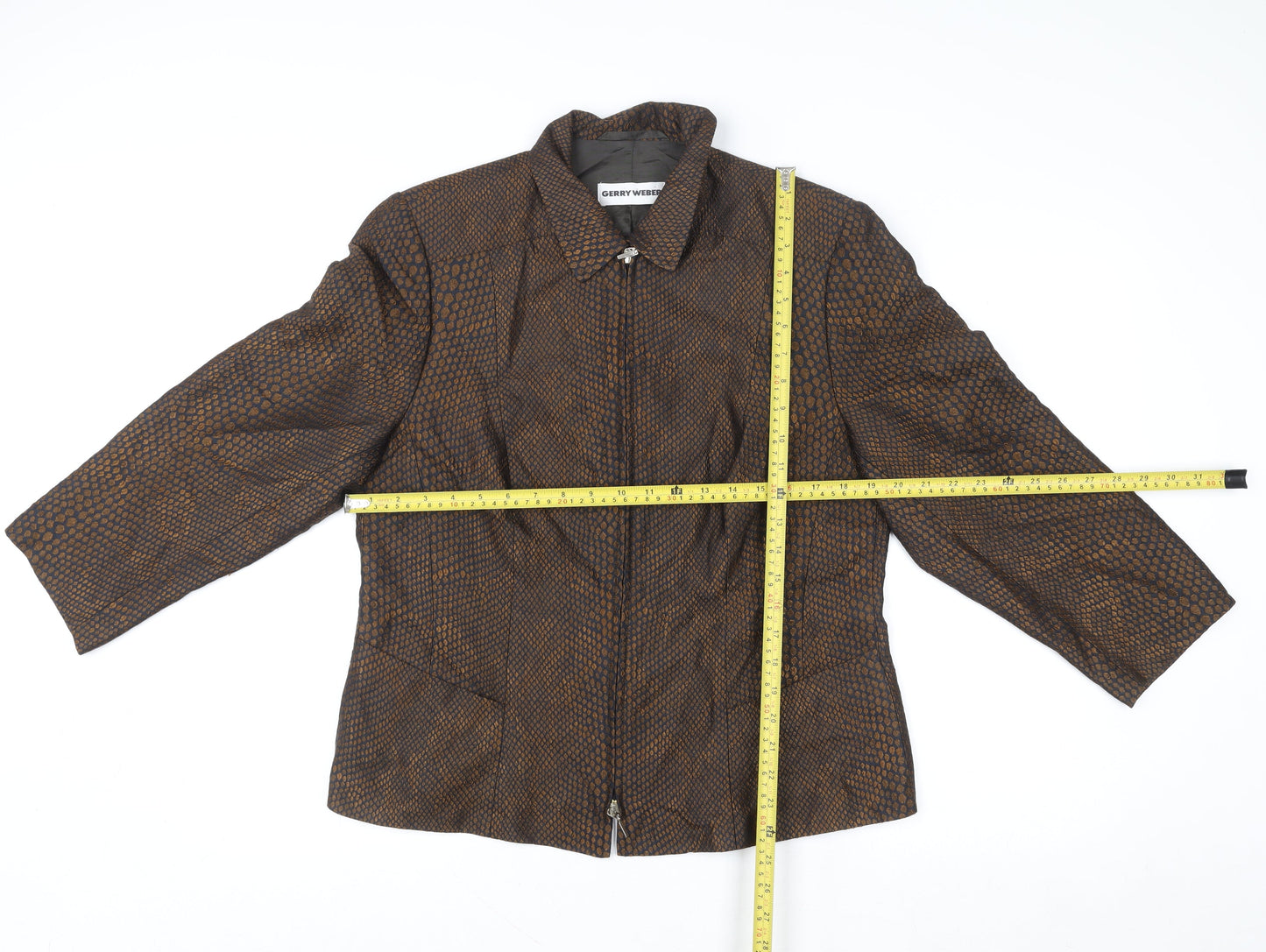 Gerry Weber Women's Brown Geometric Zip Up Jacket Size 46 Regular