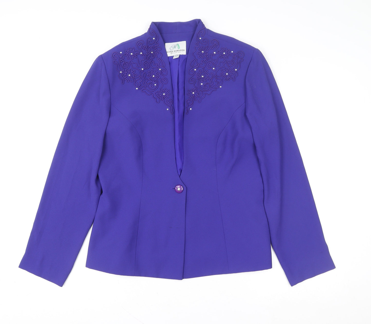 Mark Edwards Womens Purple Size 16 Embellished One Button Suit Jacket