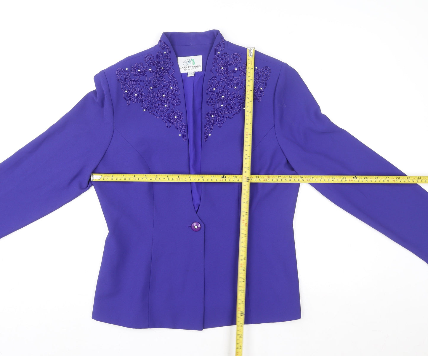 Mark Edwards Womens Purple Size 16 Embellished One Button Suit Jacket