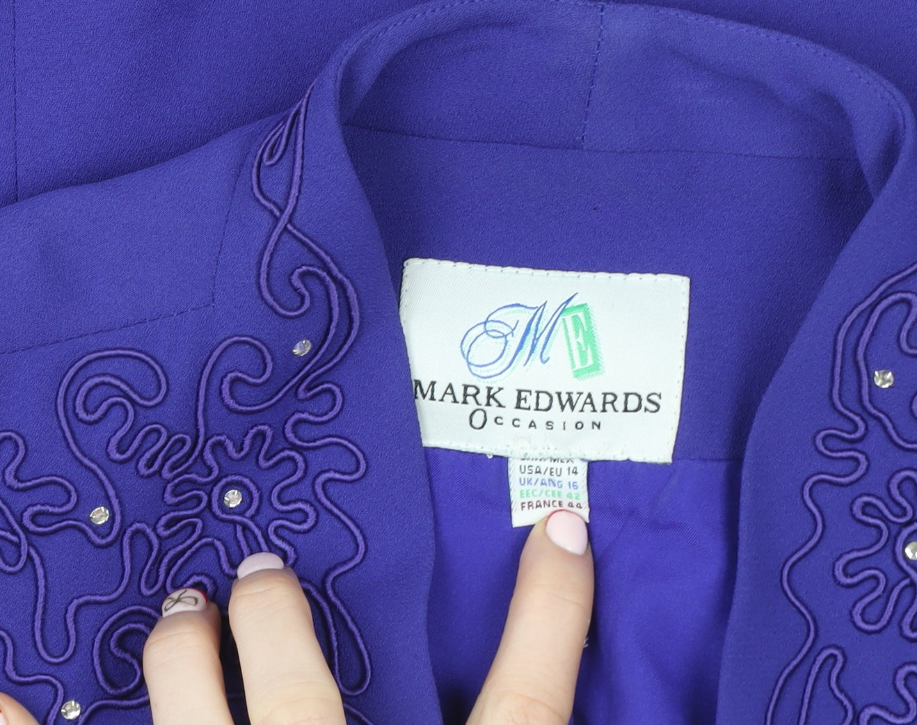 Mark Edwards Womens Purple Size 16 Embellished One Button Suit Jacket